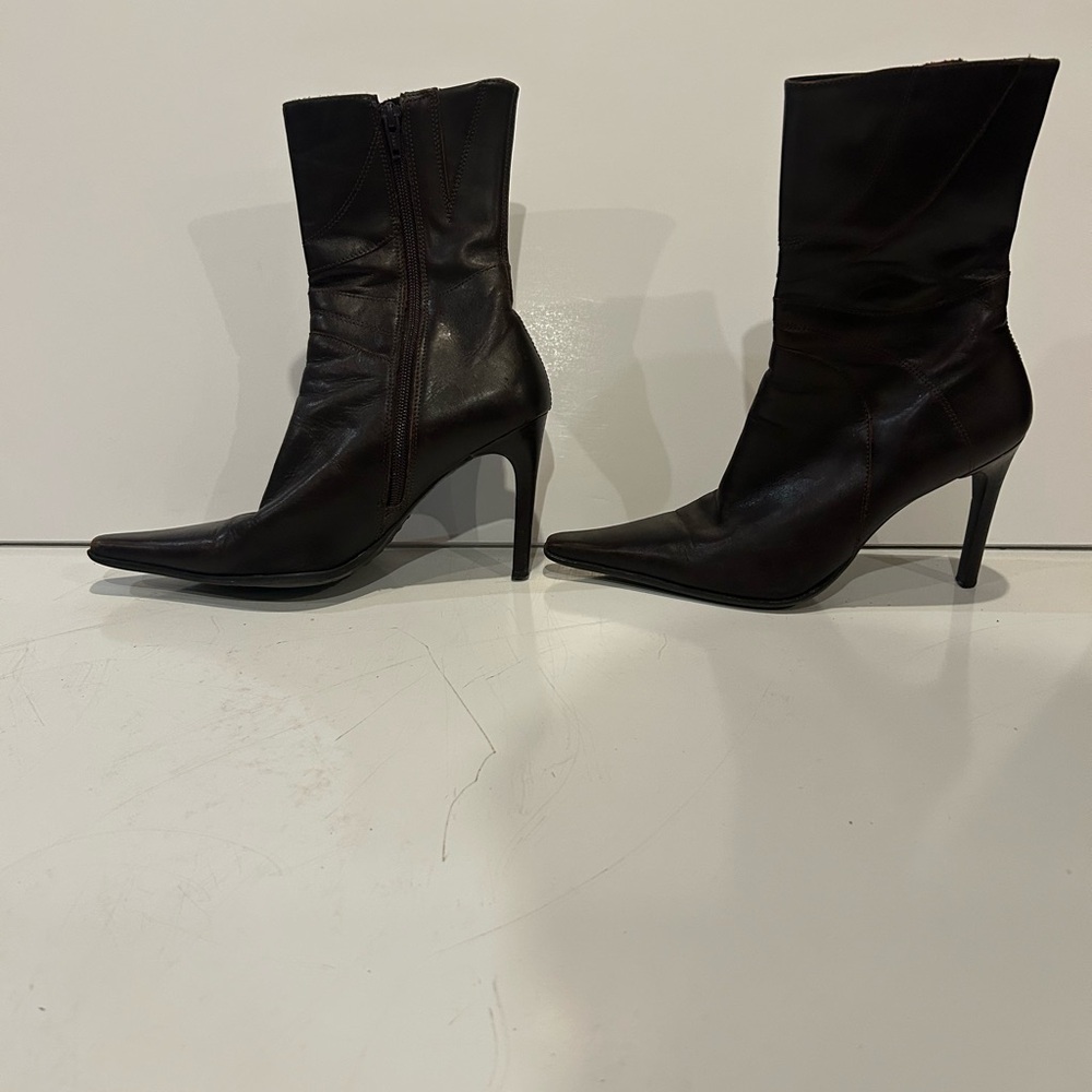 Diba Black Brown Leather Ankle Boots